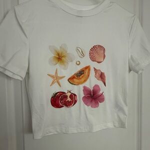 SHEIN White Crop Top with Tropical Print